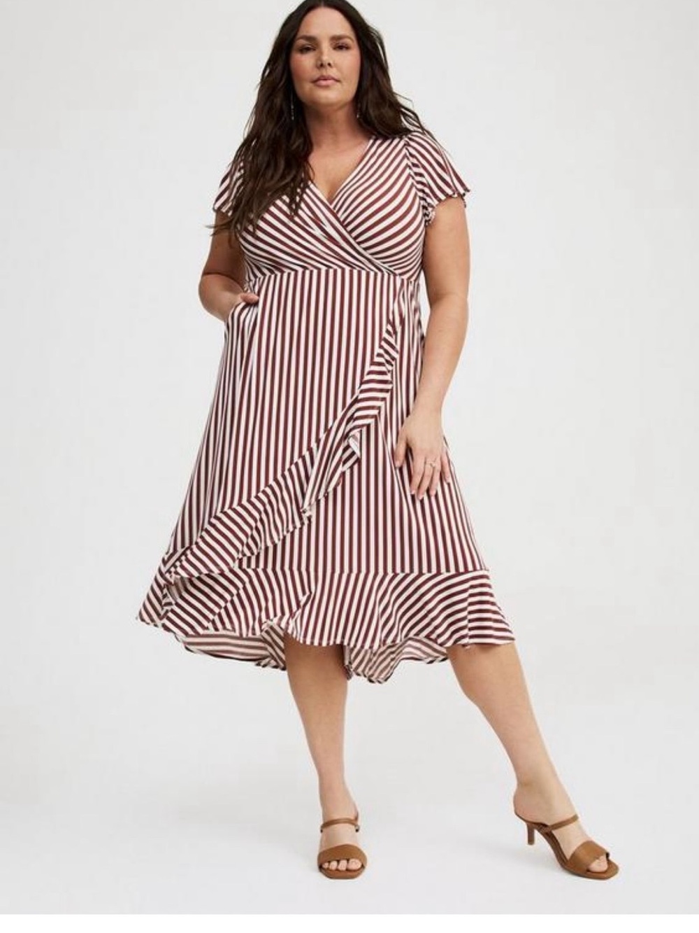 torrid Burgundy and White Striped Wrap Midi Dress